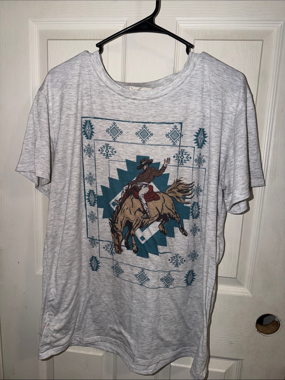 Avery Heather Gray Short-Sleeve Rodeo Graphic Tee with Teal Accents